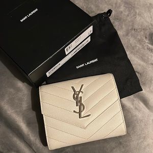 AUTHENTIC SAINT LAURENT COMPACT TRI FOLD WALLET [Icy White]
